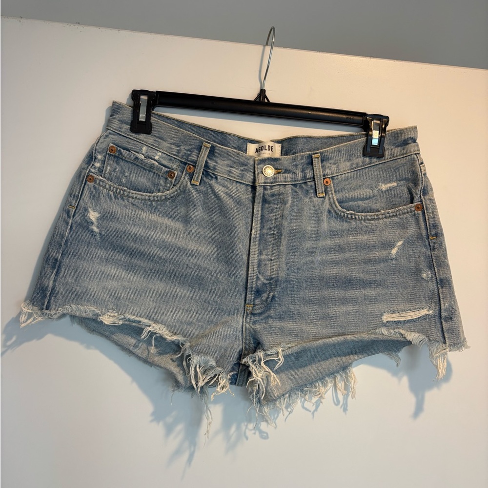 Agolde Parker Light Blue Distressed Jean Shorts